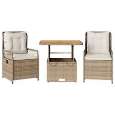 Ensemble à manger de jardin et coussins 3 pcs Beige poly rotin