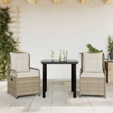 Ensemble à manger de jardin et coussins 3 pcs Beige poly rotin