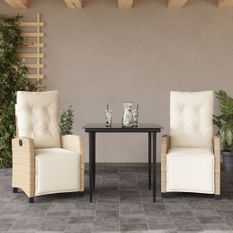 Ensemble à manger de jardin et coussins 3 pcs Beige poly rotin