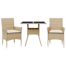Ensemble à manger de jardin et coussins 3 pcs beige rotin verre