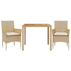 Ensemble à manger de jardin et coussins 3pcs beige rotin acacia