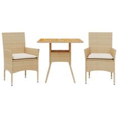 Ensemble à manger de jardin et coussins 3pcs beige rotin acacia