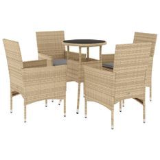 Ensemble à manger de jardin et coussins 5 pcs beige rotin verre