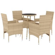 Ensemble à manger de jardin et coussins 5 pcs beige rotin verre