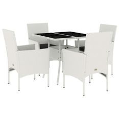 Ensemble à manger de jardin et coussins 5 pcs blanc rotin verre