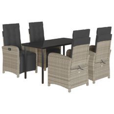 Ensemble à manger de jardin et coussins 5 pcs gris clair rotin