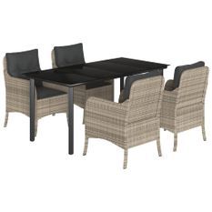 Ensemble à manger de jardin et coussins 5 pcs gris clair rotin