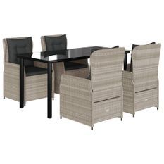 Ensemble à manger de jardin et coussins 5 pcs gris clair rotin