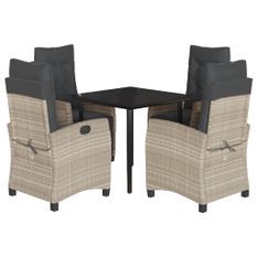 Ensemble à manger de jardin et coussins 5 pcs gris clair rotin