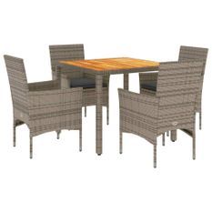 Ensemble à manger de jardin et coussins 5 pcs gris rotin acacia