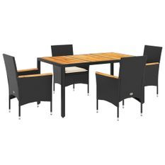 Ensemble à manger de jardin et coussins 5 pcs noir rotin acacia