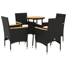 Ensemble à manger de jardin et coussins 5 pcs noir rotin acacia