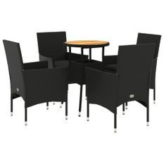 Ensemble à manger de jardin et coussins 5 pcs noir rotin acacia