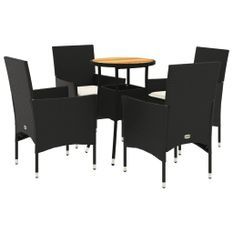 Ensemble à manger de jardin et coussins 5 pcs noir rotin acacia