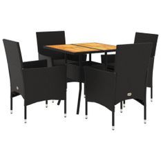 Ensemble à manger de jardin et coussins 5 pcs noir rotin acacia