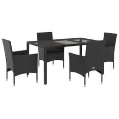 Ensemble à manger de jardin et coussins 5 pcs noir rotin verre