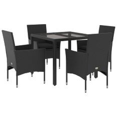 Ensemble à manger de jardin et coussins 5 pcs noir rotin verre