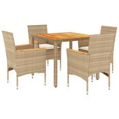 Ensemble à manger de jardin et coussins 5pcs beige rotin acacia