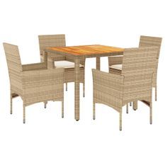 Ensemble à manger de jardin et coussins 5pcs beige rotin acacia