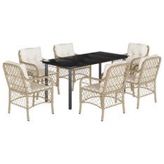 Ensemble à manger de jardin et coussins 7 pcs beige poly rotin