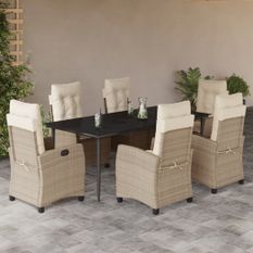 Ensemble à manger de jardin et coussins 7 pcs beige poly rotin