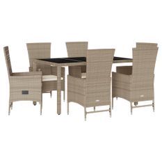 Ensemble à manger de jardin et coussins 7 pcs beige poly rotin