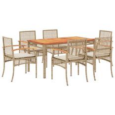 Ensemble à manger de jardin et coussins 7 pcs beige poly rotin