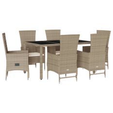 Ensemble à manger de jardin et coussins 7 pcs beige poly rotin