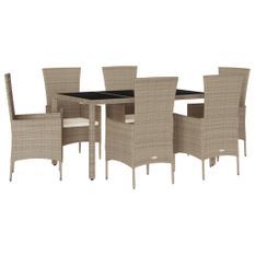 Ensemble à manger de jardin et coussins 7 pcs beige poly rotin