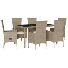 Ensemble à manger de jardin et coussins 7 pcs beige poly rotin