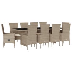 Ensemble à manger de jardin et coussins 7 pcs beige poly rotin
