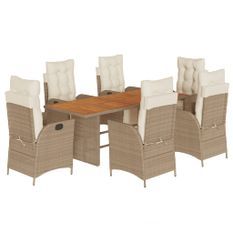 Ensemble à manger de jardin et coussins 7 pcs beige poly rotin