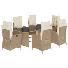 Ensemble à manger de jardin et coussins 7 pcs beige poly rotin