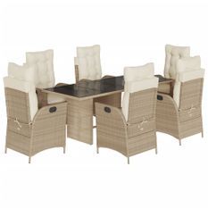 Ensemble à manger de jardin et coussins 7 pcs beige poly rotin