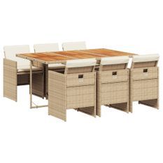 Ensemble à manger de jardin et coussins 7 pcs beige poly rotin