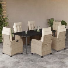 Ensemble à manger de jardin et coussins 7 pcs beige poly rotin
