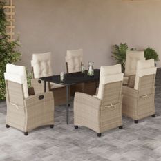 Ensemble à manger de jardin et coussins 7 pcs beige poly rotin