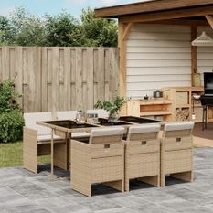 Ensemble à manger de jardin et coussins 7 pcs beige poly rotin