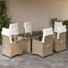 Ensemble à manger de jardin et coussins 7 pcs beige poly rotin