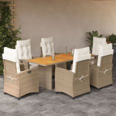 Ensemble à manger de jardin et coussins 7 pcs beige poly rotin