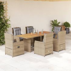 Ensemble à manger de jardin et coussins 7 pcs beige poly rotin