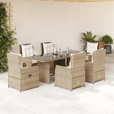 Ensemble à manger de jardin et coussins 7 pcs beige poly rotin