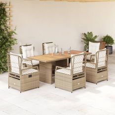 Ensemble à manger de jardin et coussins 7 pcs beige poly rotin