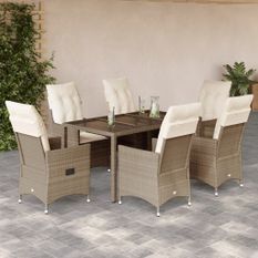 Ensemble à manger de jardin et coussins 7 pcs beige poly rotin