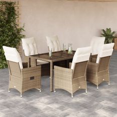 Ensemble à manger de jardin et coussins 7 pcs beige poly rotin