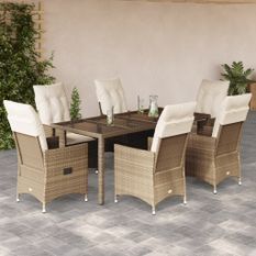 Ensemble à manger de jardin et coussins 7 pcs beige poly rotin