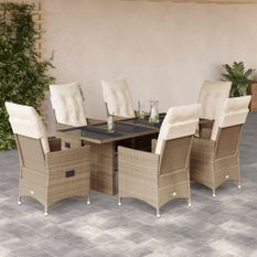 Ensemble à manger de jardin et coussins 7 pcs beige poly rotin