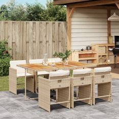 Ensemble à manger de jardin et coussins 7 pcs beige poly rotin