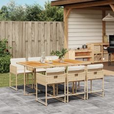 Ensemble à manger de jardin et coussins 7 pcs beige poly rotin