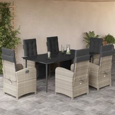 Ensemble à manger de jardin et coussins 7 pcs gris clair rotin
